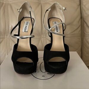 Steve Madden Black and Silver Women's Heels